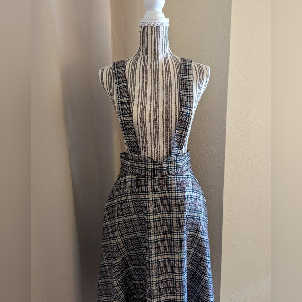 Modcloth a line plaid skirt with detachable suspenders